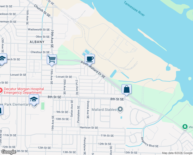 map of restaurants, bars, coffee shops, grocery stores, and more near 2213 Parkplace Street Southeast in Decatur