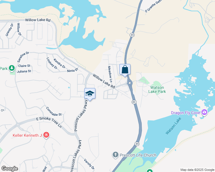 map of restaurants, bars, coffee shops, grocery stores, and more near 8 Stacy Drive in Prescott