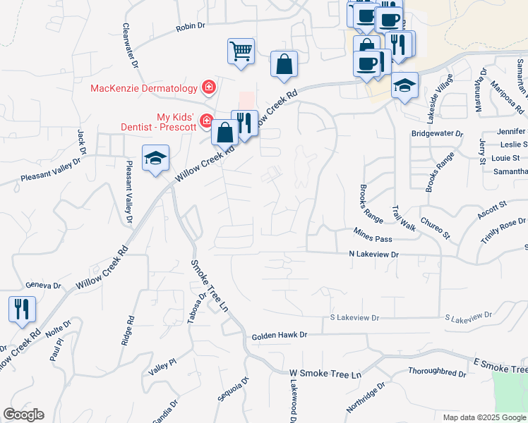 map of restaurants, bars, coffee shops, grocery stores, and more near 3070 Cascade Drive in Prescott
