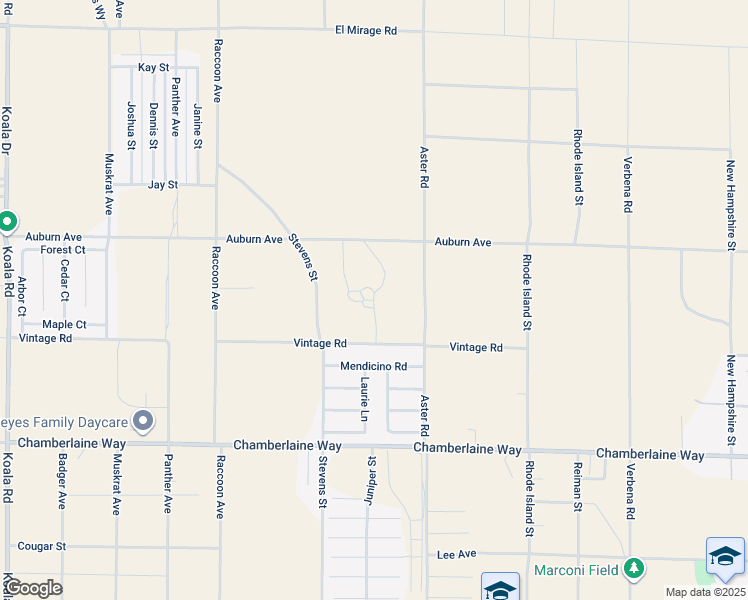 map of restaurants, bars, coffee shops, grocery stores, and more near Juniper Street in Adelanto