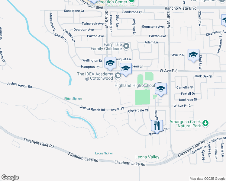 map of restaurants, bars, coffee shops, grocery stores, and more near 39013 Hubbard Street in Palmdale
