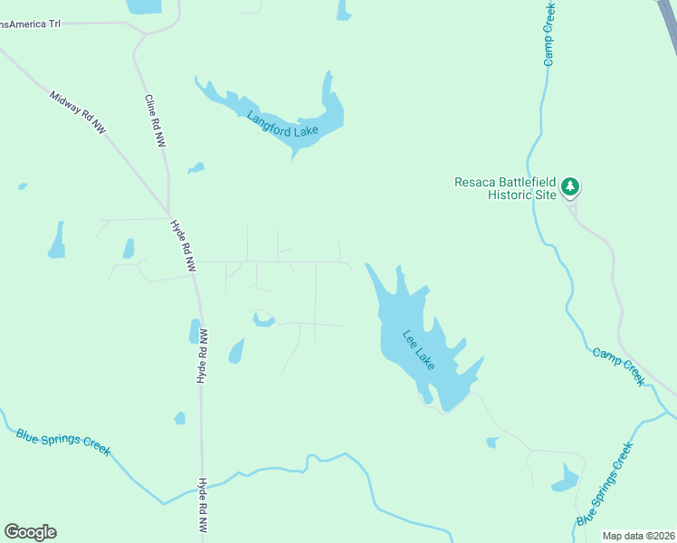 map of restaurants, bars, coffee shops, grocery stores, and more near 204 James Street Northwest in Resaca