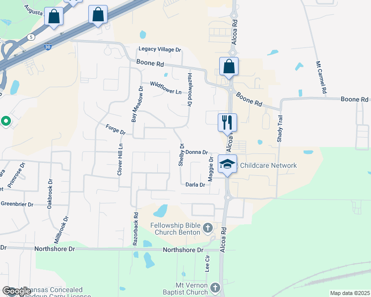 map of restaurants, bars, coffee shops, grocery stores, and more near 4113 Donna Drive in Benton