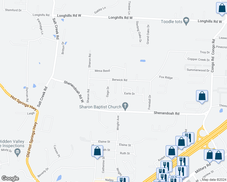 map of restaurants, bars, coffee shops, grocery stores, and more near 3170 Haley Court in Benton
