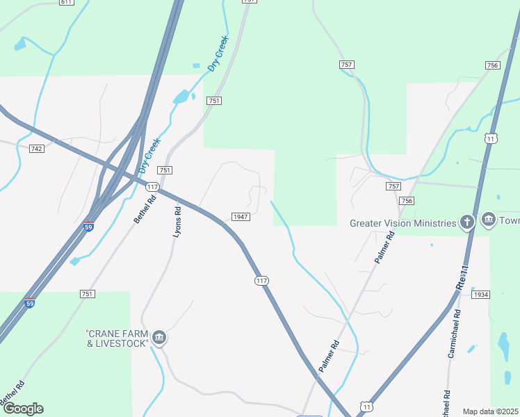 map of restaurants, bars, coffee shops, grocery stores, and more near 11364 Highway 117 in Valley Head