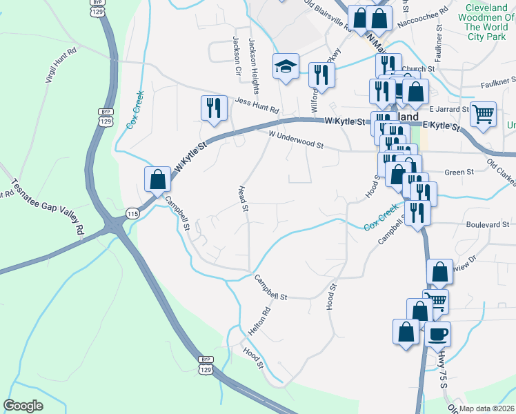 map of restaurants, bars, coffee shops, grocery stores, and more near 47 Kensington Drive in Cleveland
