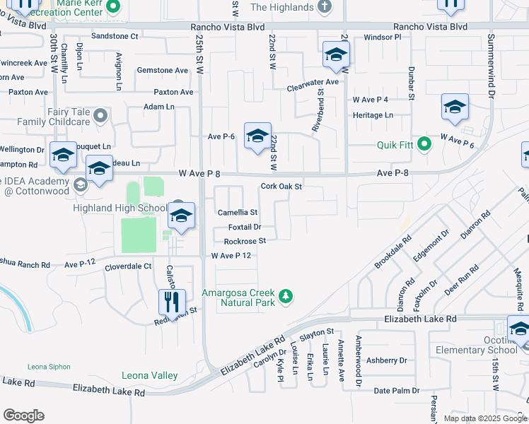 map of restaurants, bars, coffee shops, grocery stores, and more near 39115 Bottlebrush Street in Palmdale