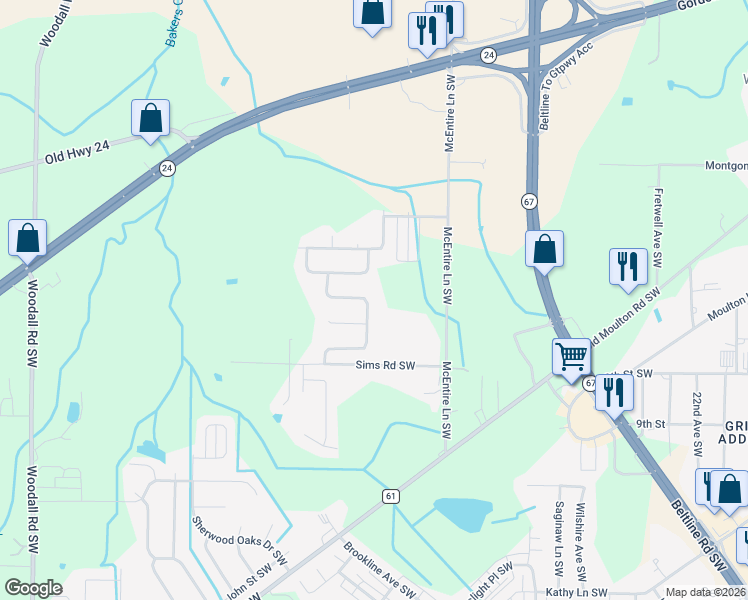 map of restaurants, bars, coffee shops, grocery stores, and more near 1118 London Place Southwest in Decatur