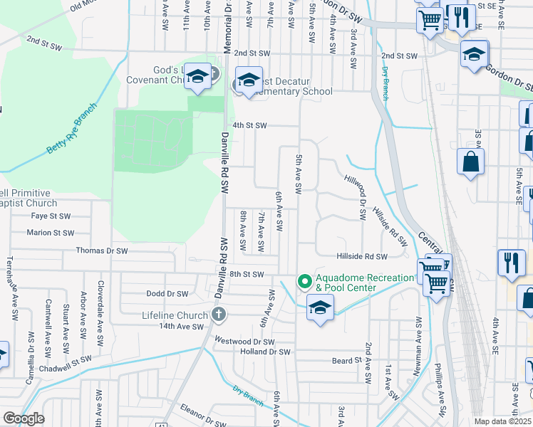map of restaurants, bars, coffee shops, grocery stores, and more near 1002 7th Avenue Southwest in Decatur