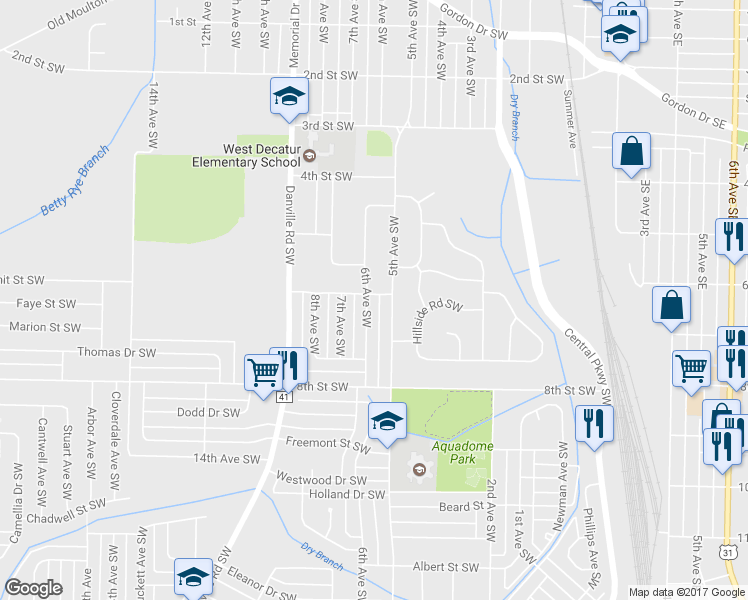 map of restaurants, bars, coffee shops, grocery stores, and more near 1002 6th Avenue Southwest in Decatur