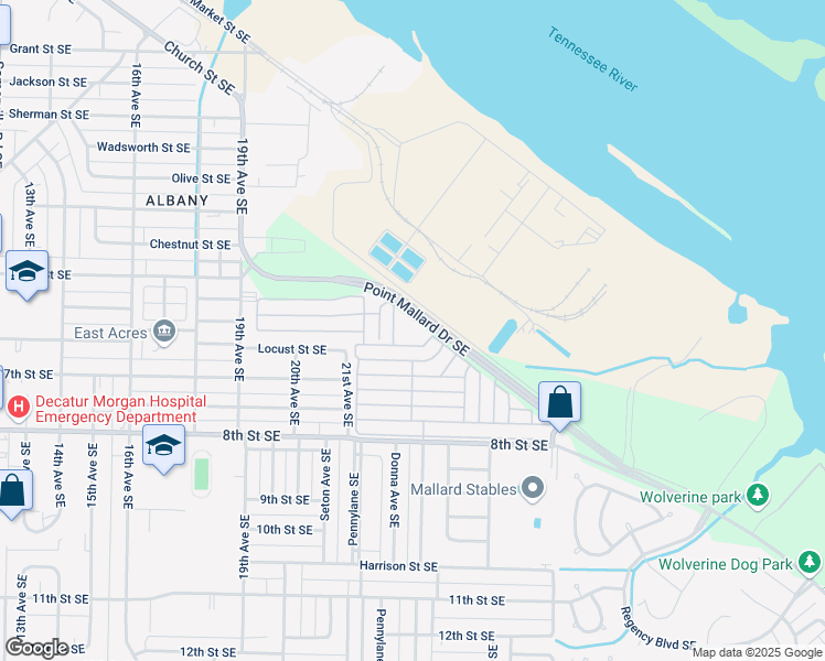 map of restaurants, bars, coffee shops, grocery stores, and more near 2115 Point Mallard Drive Southeast in Decatur