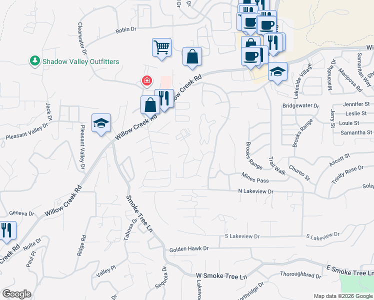 map of restaurants, bars, coffee shops, grocery stores, and more near 3150 Cascades Court in Prescott