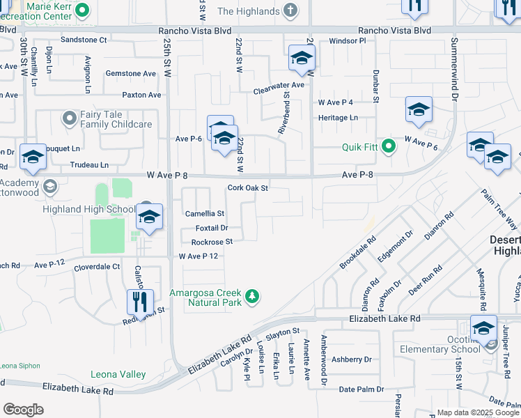 map of restaurants, bars, coffee shops, grocery stores, and more near 39102 Mondell Pine Avenue in Palmdale