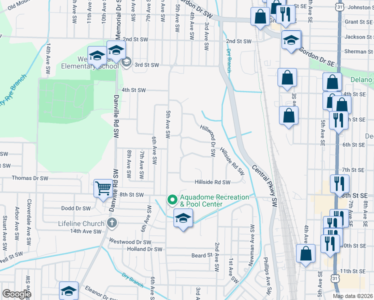 map of restaurants, bars, coffee shops, grocery stores, and more near 409 Glennwood Road Southwest in Decatur