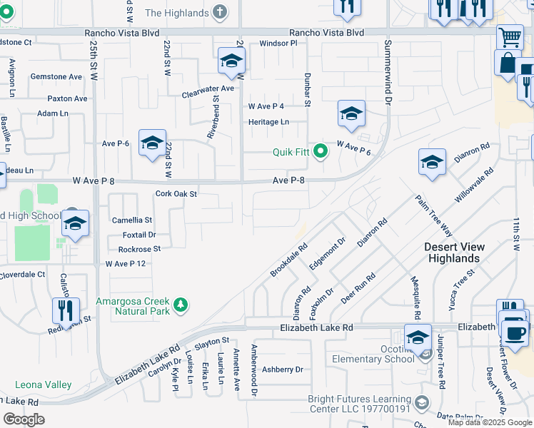 map of restaurants, bars, coffee shops, grocery stores, and more near 1862 Amargosa Drive in Palmdale