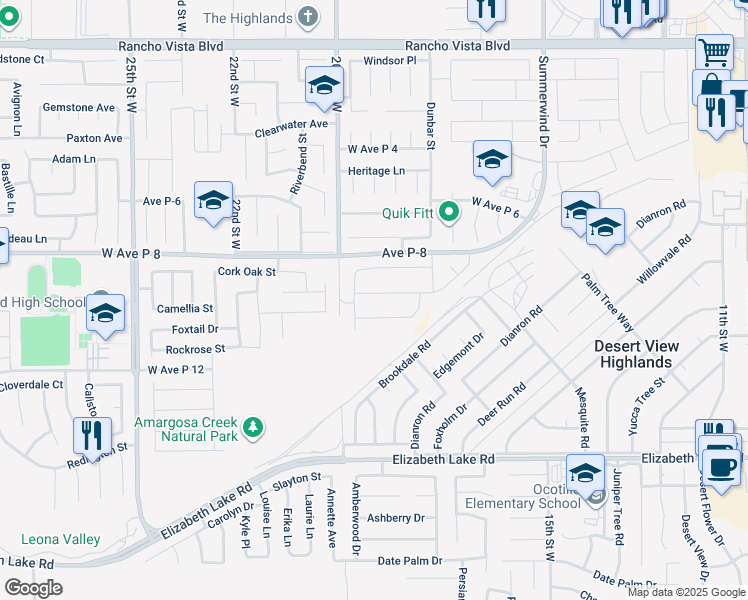 map of restaurants, bars, coffee shops, grocery stores, and more near 1862 Amargosa Drive in Palmdale