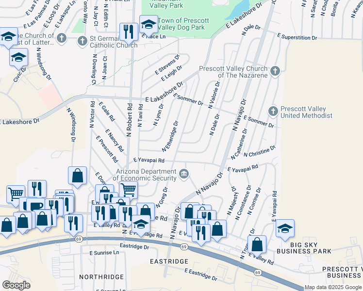 map of restaurants, bars, coffee shops, grocery stores, and more near 3441 North Valorie Drive in Prescott Valley