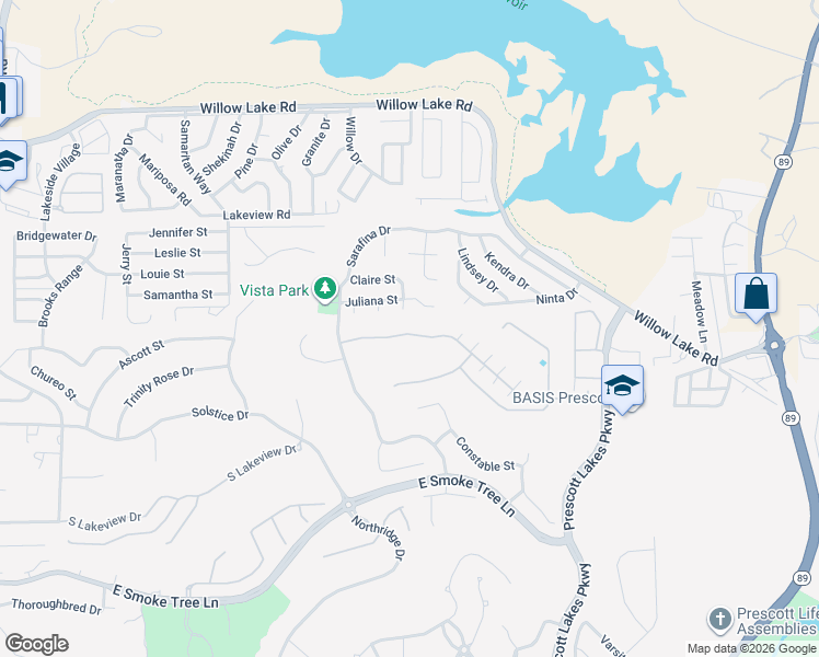 map of restaurants, bars, coffee shops, grocery stores, and more near 1380 Kwana Court in Prescott