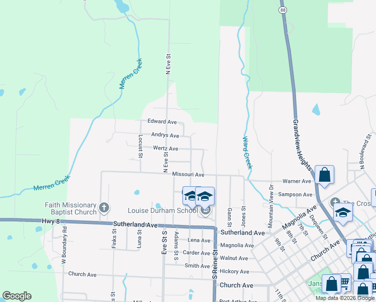 map of restaurants, bars, coffee shops, grocery stores, and more near 634 Polk Street North in Mena