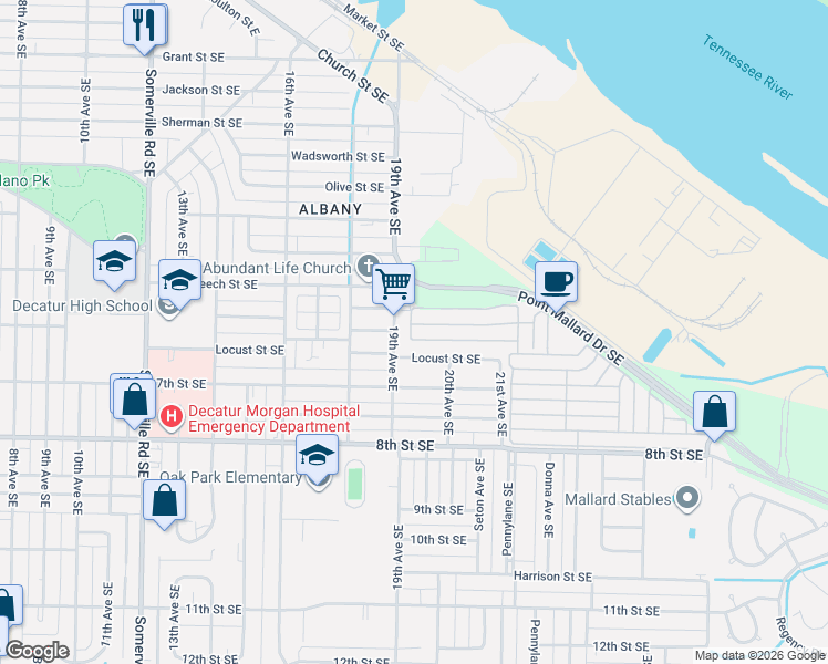 map of restaurants, bars, coffee shops, grocery stores, and more near 2001 Park Terrace Southeast in Decatur