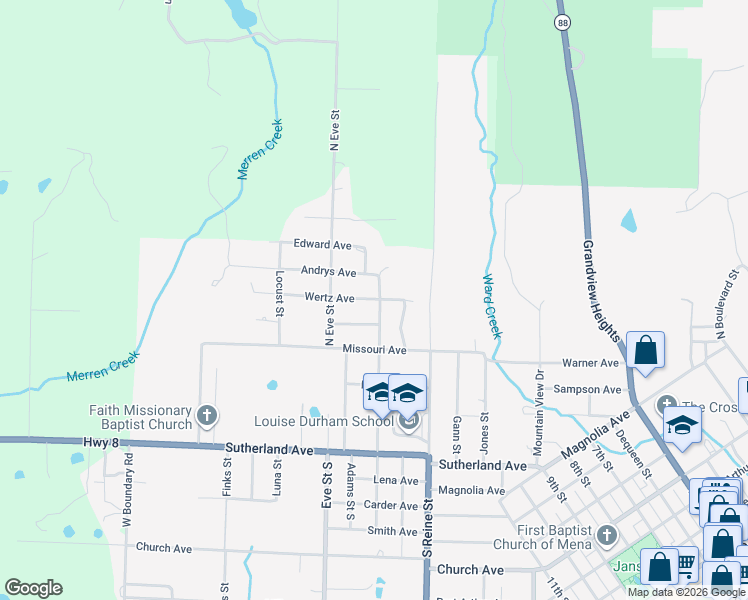 map of restaurants, bars, coffee shops, grocery stores, and more near 666 Polk Street North in Mena