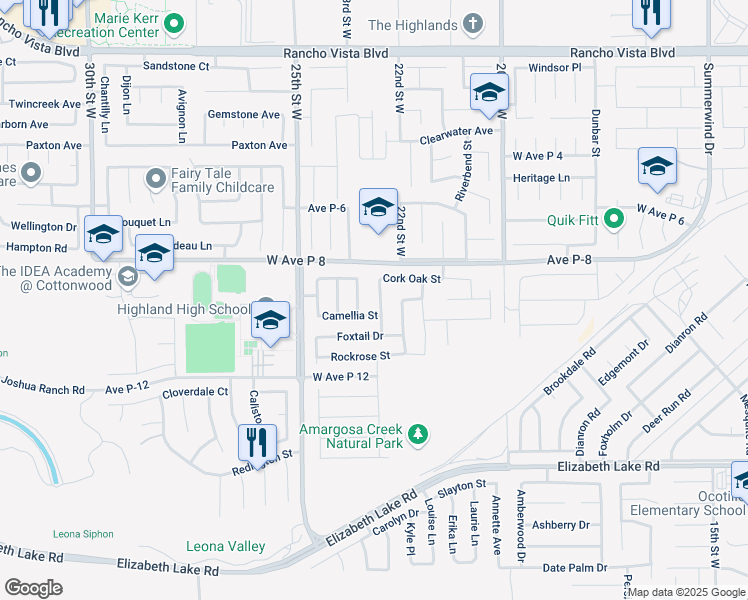 map of restaurants, bars, coffee shops, grocery stores, and more near 39113 Giant Sequoia Street in Palmdale