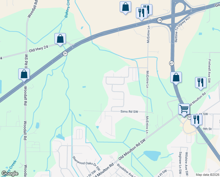 map of restaurants, bars, coffee shops, grocery stores, and more near 1103 London Place Southwest in Decatur