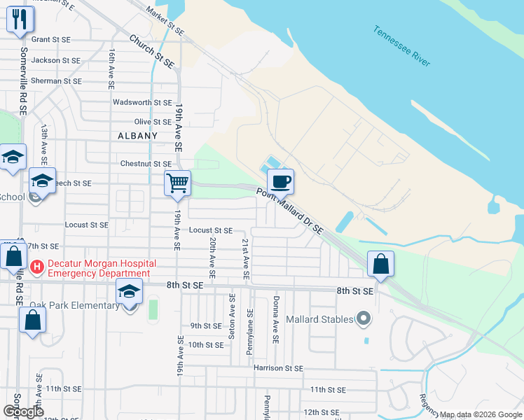 map of restaurants, bars, coffee shops, grocery stores, and more near 907 Parkside Court Southeast in Decatur