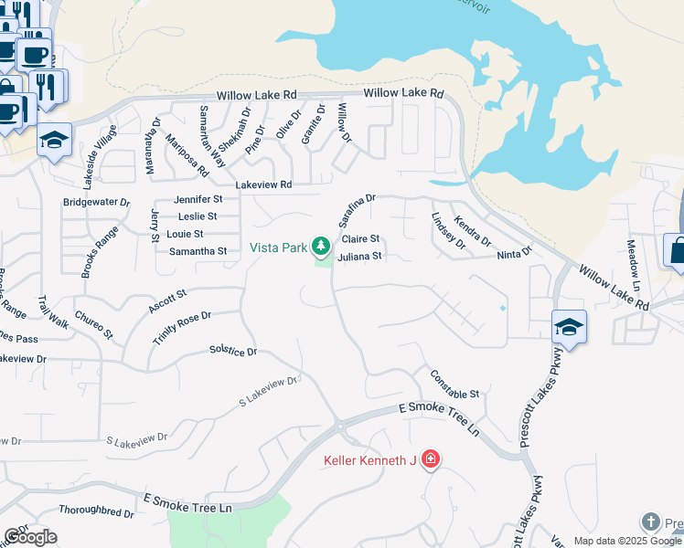 map of restaurants, bars, coffee shops, grocery stores, and more near 2902 Janice Court in Prescott
