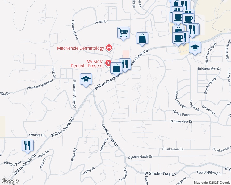 map of restaurants, bars, coffee shops, grocery stores, and more near 3090 Emerson Drive in Prescott