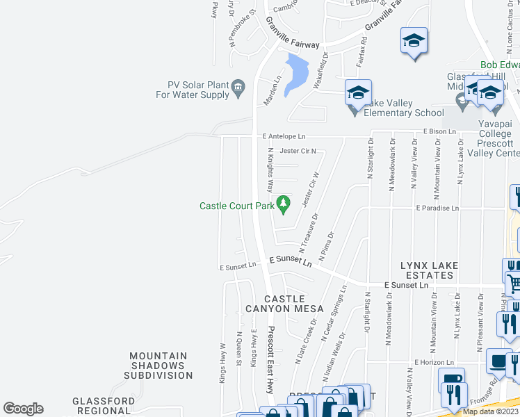 map of restaurants, bars, coffee shops, grocery stores, and more near 3455 North Prescott East Highway in Prescott Valley