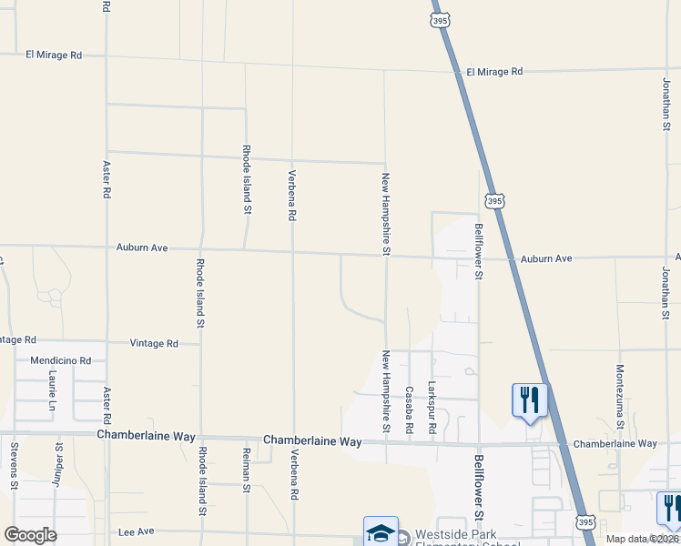 map of restaurants, bars, coffee shops, grocery stores, and more near Hermosa Street in Adelanto