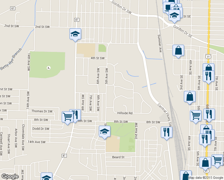 map of restaurants, bars, coffee shops, grocery stores, and more near 1003 Honeysuckle Lane Southwest in Decatur