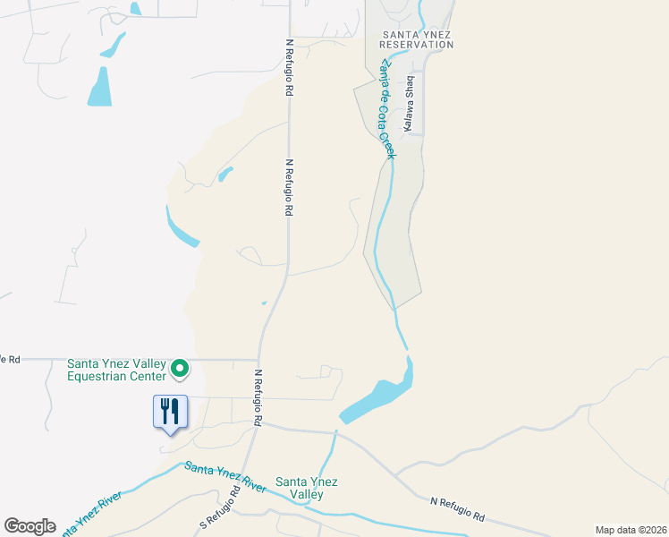 map of restaurants, bars, coffee shops, grocery stores, and more near 350 North Refugio Road in Santa Ynez
