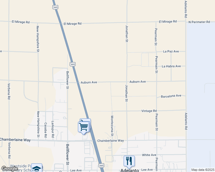 map of restaurants, bars, coffee shops, grocery stores, and more near Auburn Avenue in Adelanto