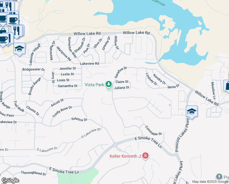 map of restaurants, bars, coffee shops, grocery stores, and more near 2902 Janice Court in Prescott