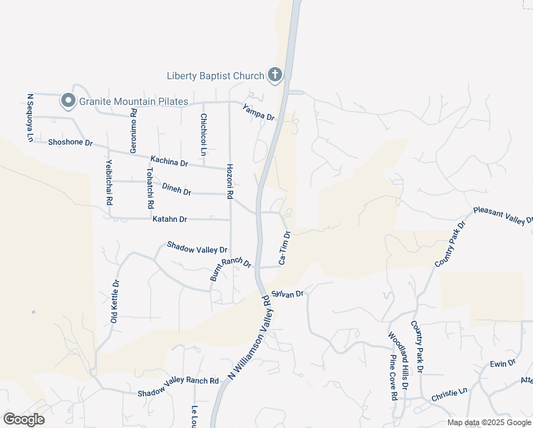 map of restaurants, bars, coffee shops, grocery stores, and more near 1630 Ca-Tim Drive in Prescott