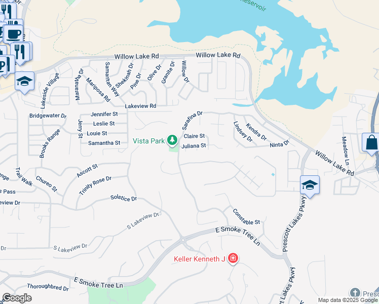 map of restaurants, bars, coffee shops, grocery stores, and more near 2903 Janice Court in Prescott