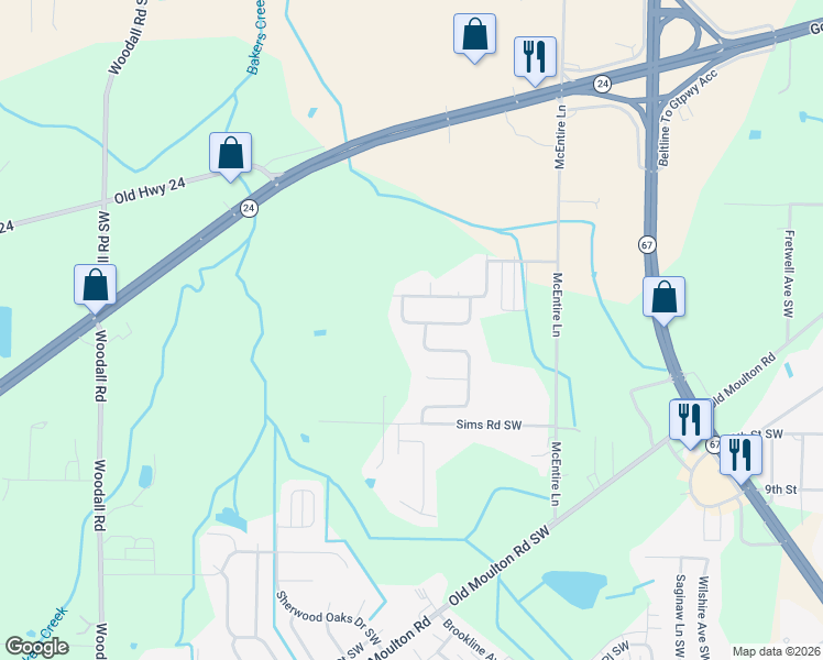 map of restaurants, bars, coffee shops, grocery stores, and more near 1103 London Place Southwest in Decatur