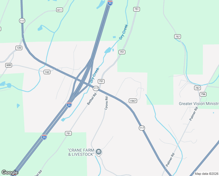 map of restaurants, bars, coffee shops, grocery stores, and more near 177 Road 1947 in Valley Head