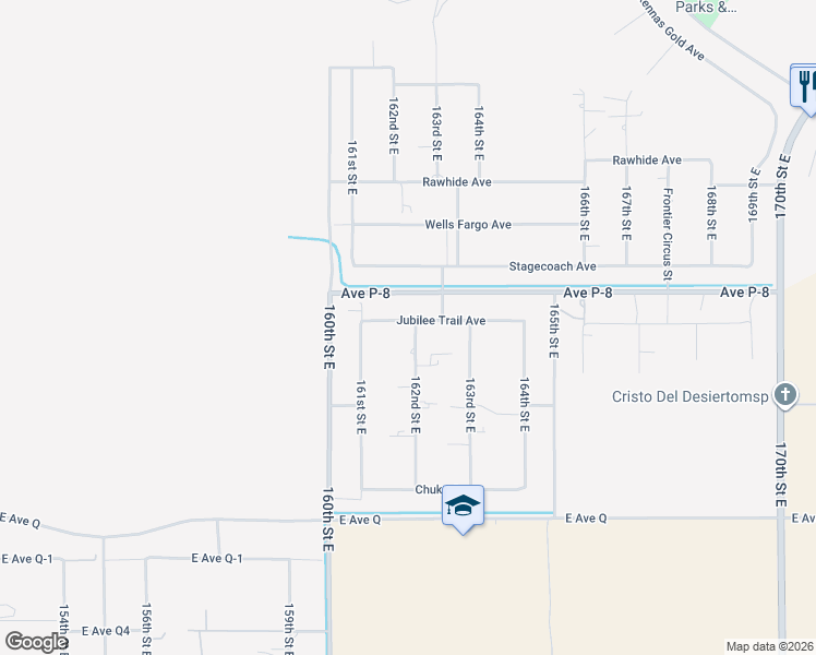 map of restaurants, bars, coffee shops, grocery stores, and more near 39153 162nd Street East in Palmdale