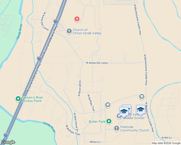 map of restaurants, bars, coffee shops, grocery stores, and more near 1573 Montezuma Heights Road in Camp Verde