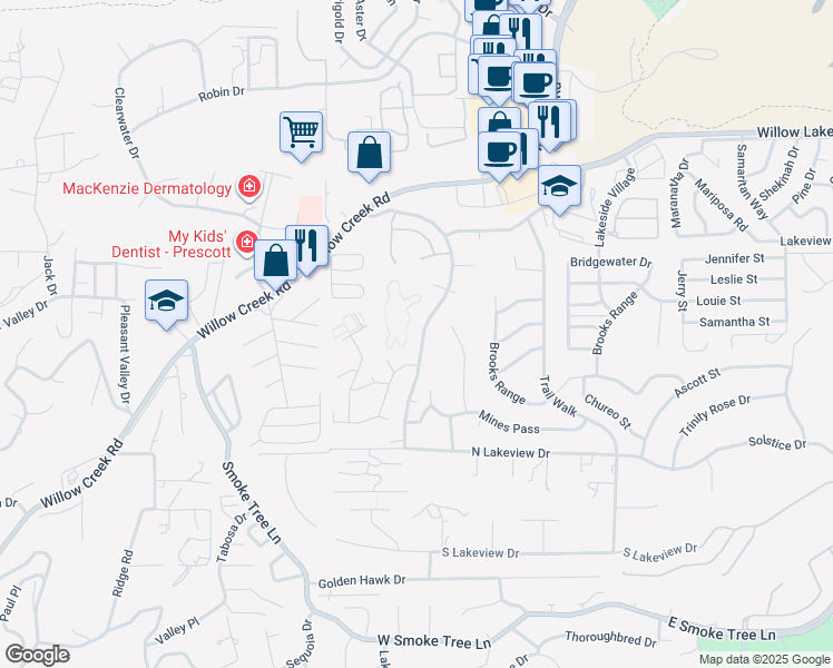 map of restaurants, bars, coffee shops, grocery stores, and more near 3117 Montana Drive in Prescott