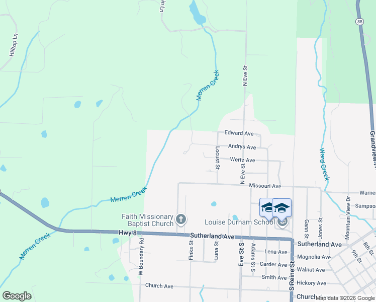 map of restaurants, bars, coffee shops, grocery stores, and more near 2401 Missouri Avenue in Mena