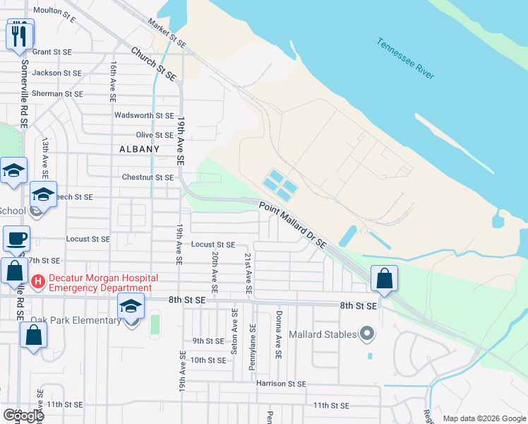 map of restaurants, bars, coffee shops, grocery stores, and more near 907 Parkside Court Southeast in Decatur