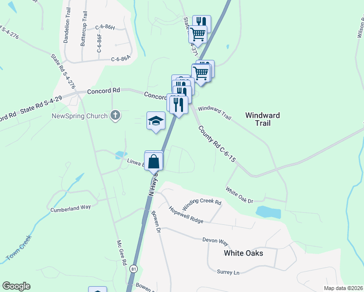 map of restaurants, bars, coffee shops, grocery stores, and more near 3550 South Carolina 81 in Anderson