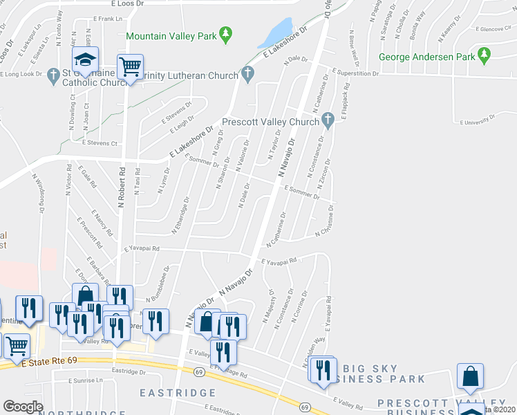 map of restaurants, bars, coffee shops, grocery stores, and more near 3513 North Needles Drive in Prescott Valley