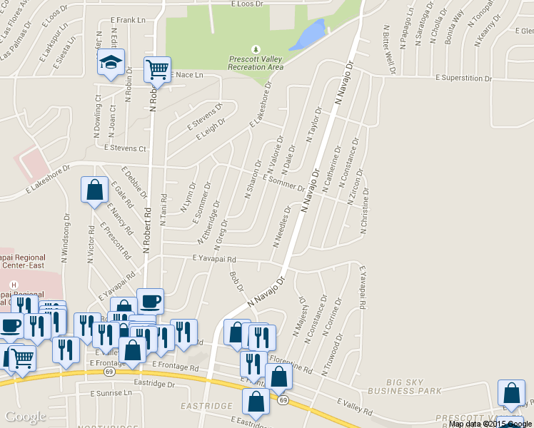 map of restaurants, bars, coffee shops, grocery stores, and more near 3512 North Dale Drive in Prescott Valley