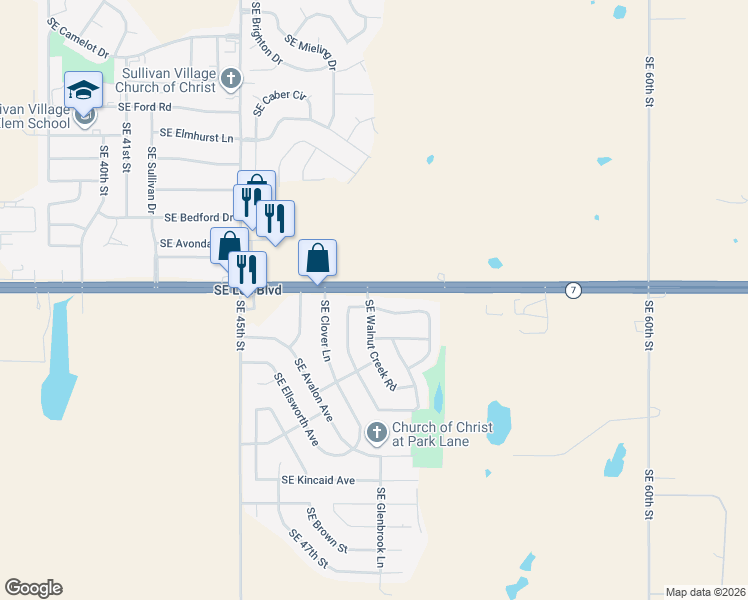 map of restaurants, bars, coffee shops, grocery stores, and more near SE Lee Blvd in Lawton