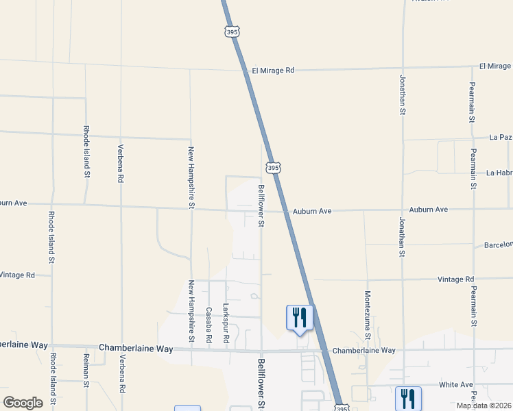 map of restaurants, bars, coffee shops, grocery stores, and more near 2 Bellflower Street in Adelanto